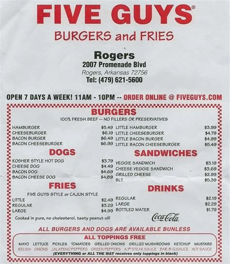 menu five guys|Five Guys Ashburn Corporate Park: Cheeseburger, hot dog, fries,。